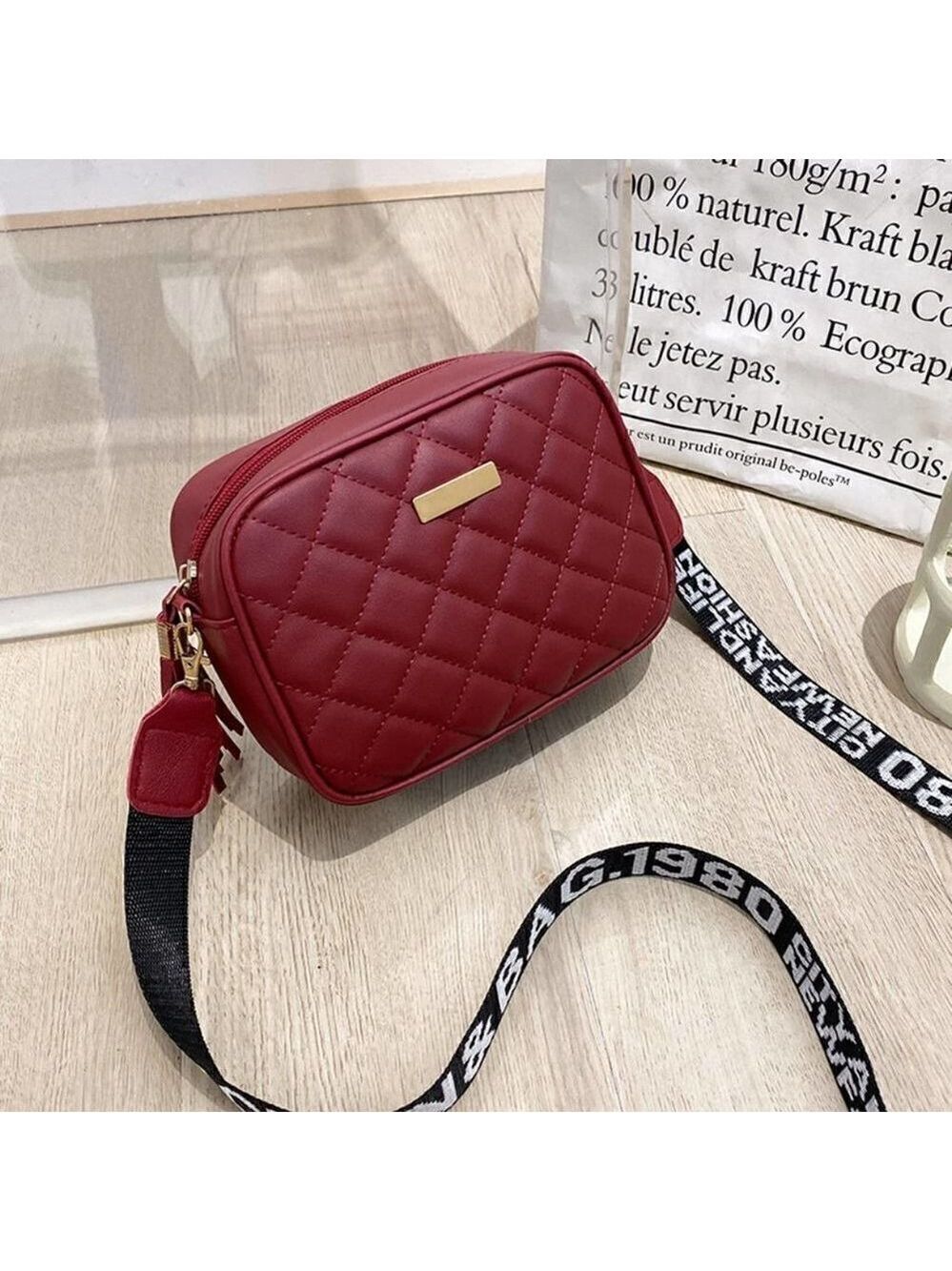 Streetwear Faux Leather Lingge Crossbody Purse